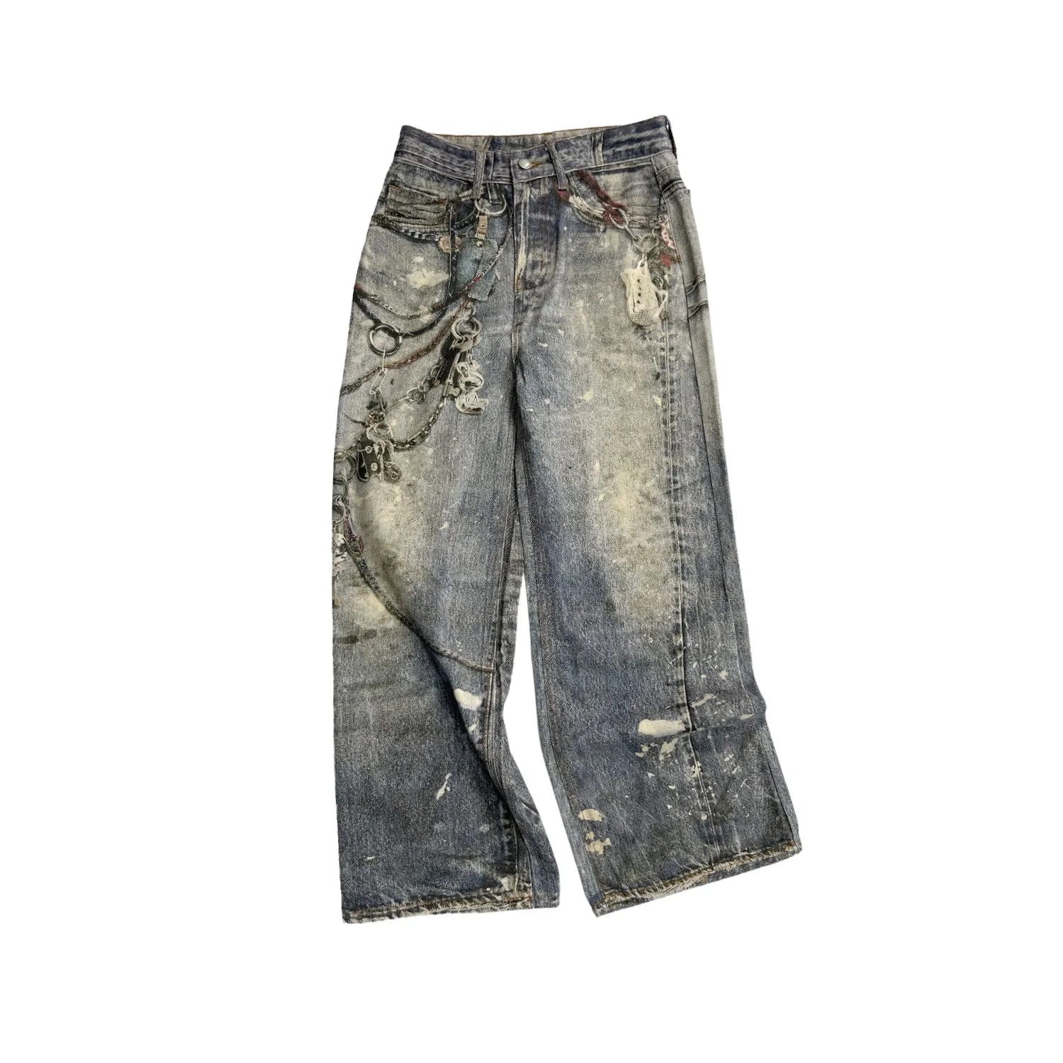 CHIC Streetwear Baggy Jeans for Men American Vintage 3D Painting Printed Washed Denim Pants Women Straight Wide Leg Trousers