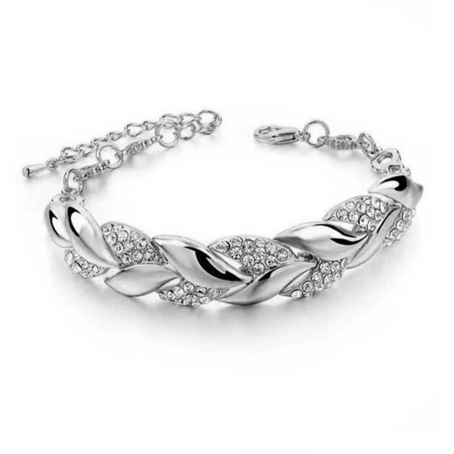 Gold Twisted Leaf Crystal Bracelet