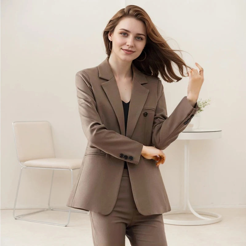 Casual Business Women' Suit New Long Sleeve Professional Western-style Trousers Suit Blazer Chic High Waisted Pants 2 Piece Set