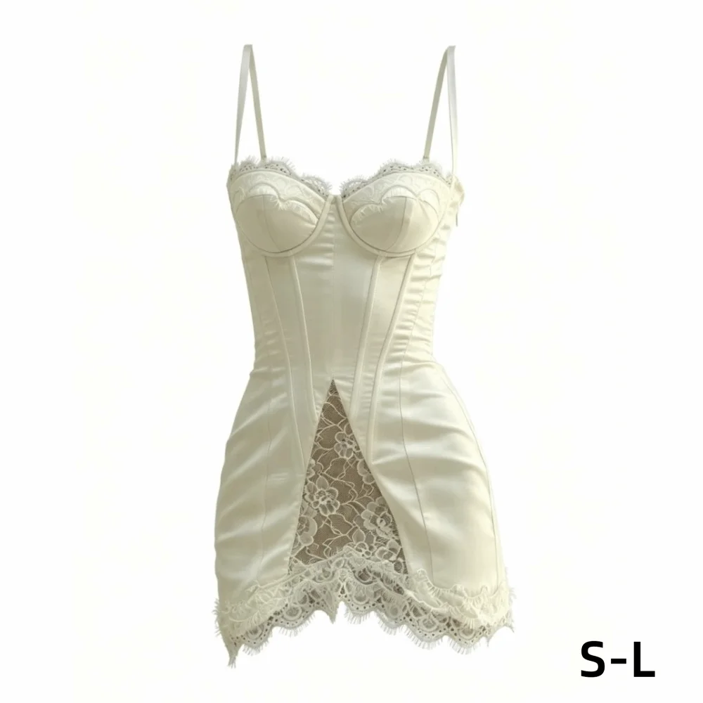 Fashion Sleeveless Lace Patchwork Dress Hollow Out Tank Hollow Out Dress