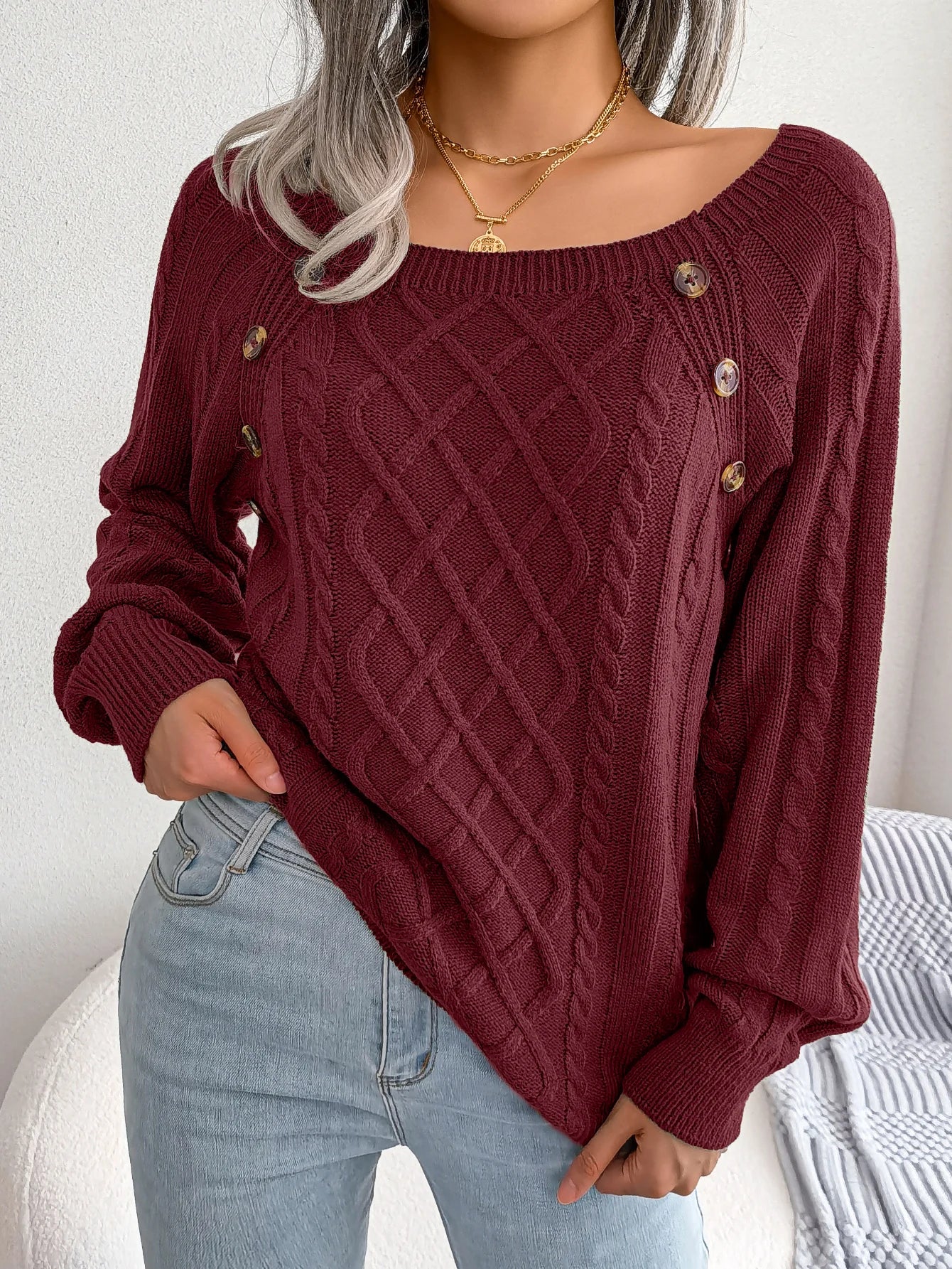 Casual Square Collar Knitted Sweater for Women