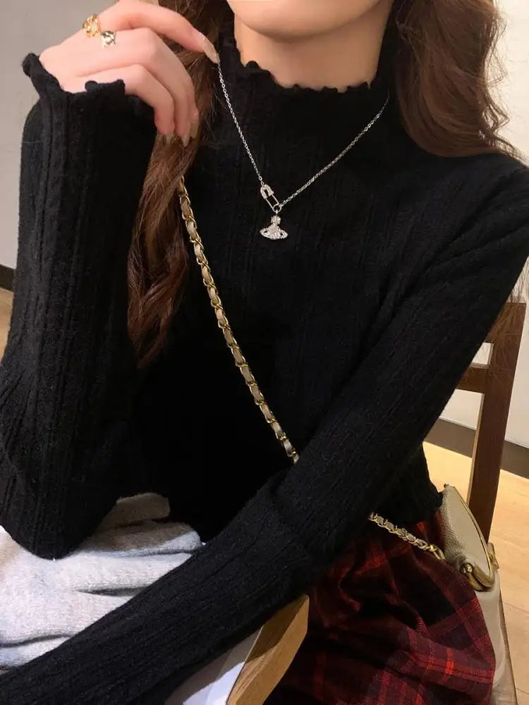 Ruched Turtleneck Pullover Sweater for Women
