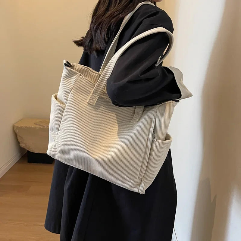 Versatile Corduroy College Shoulder Bag