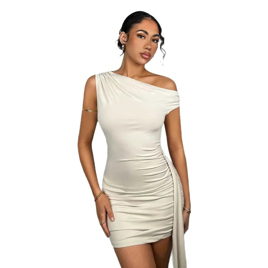 New Fashion Women's Solid Color Ruffle Bandage Tight Mini Dress