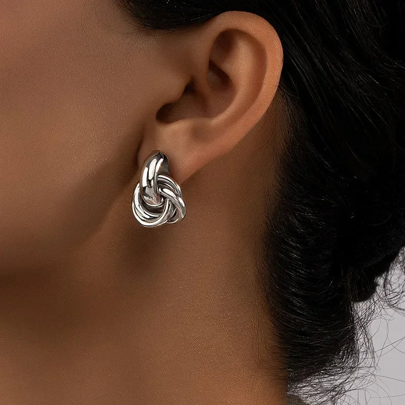 Knot Hoop Twist Stud Earrings