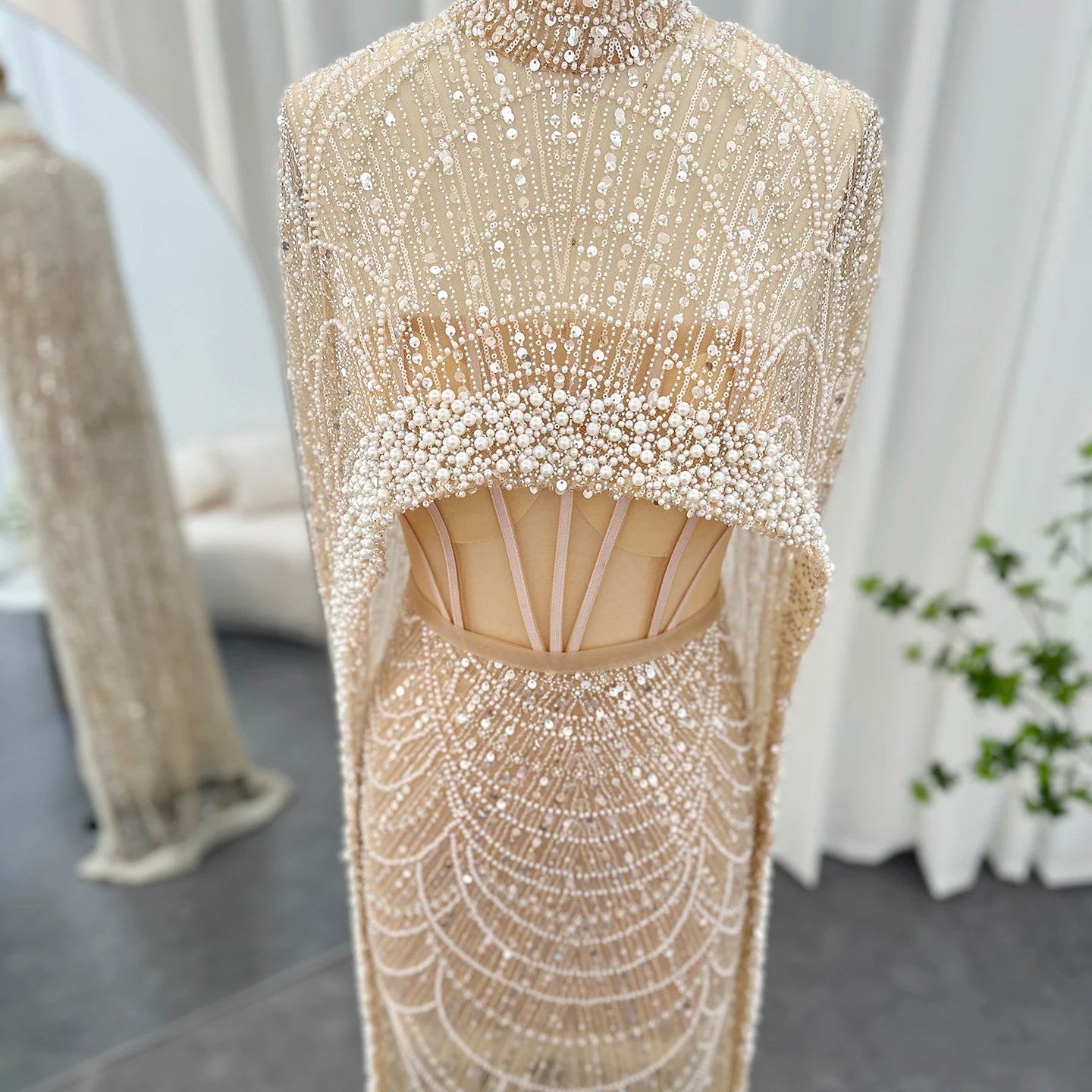 Sharon Said Luxury Pearls Dubai Champagne Evening Dresses