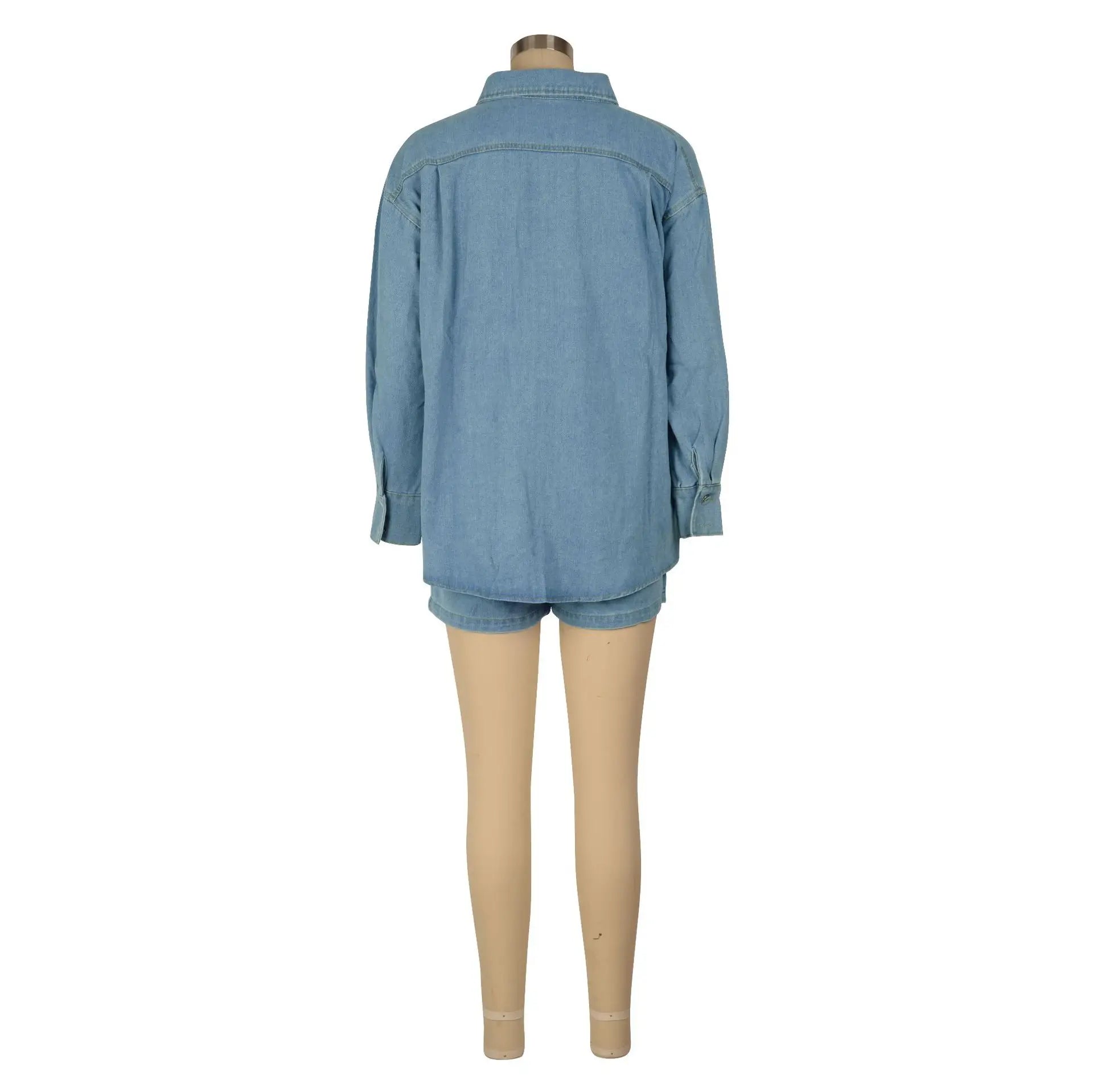 Fashion Women Denim Two 2 Piece Set Long Sleeve Jacket
