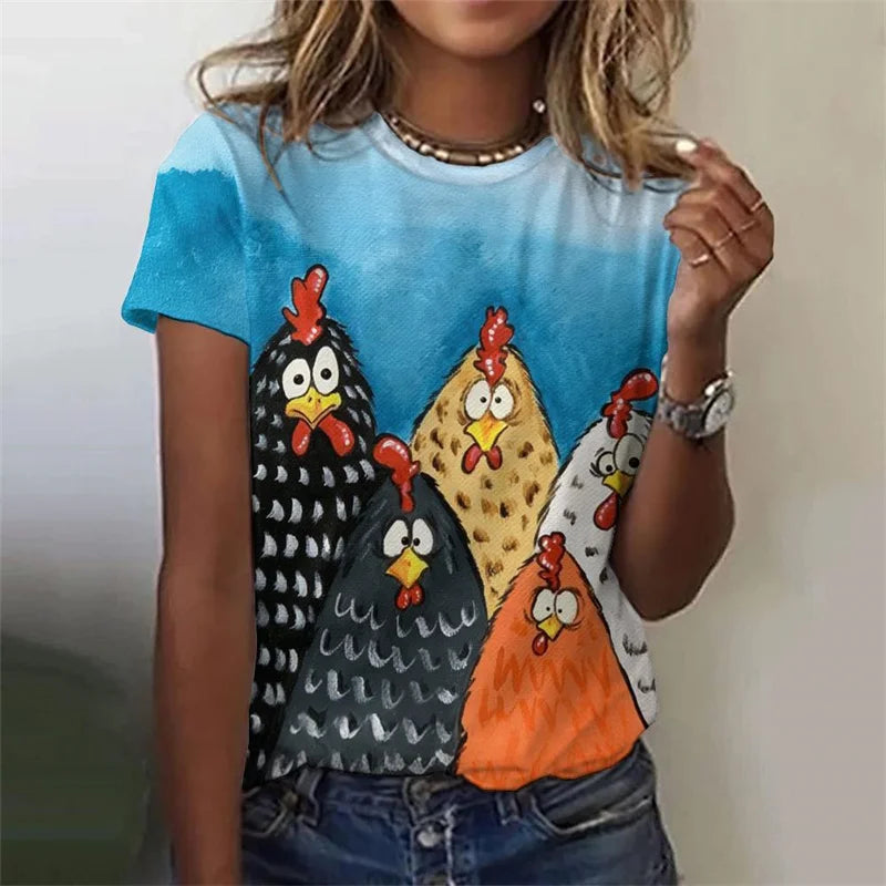 Cartoon Chicken 3D Print Oversized T-Shirt