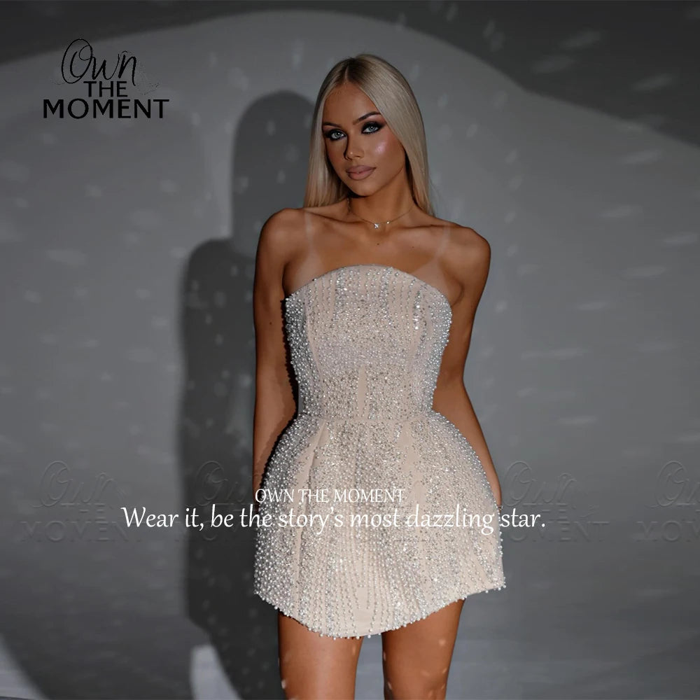 OTM Fashionable Strapless Mini Cocktail Dresses with Sleeveless Sheath