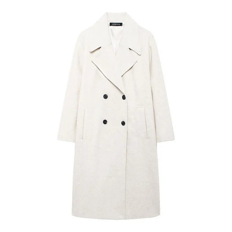 Winter Coat For Women 2024 Solid Lapel Double Breasted Long