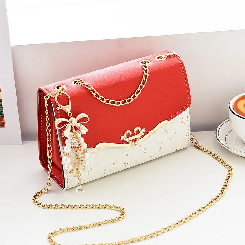 Korean Crossbody Bag with Pendant Chain