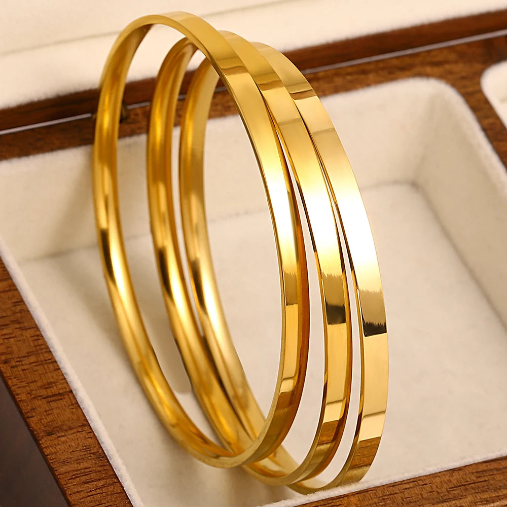 3pcs 18K Gold Plated Stainless Steel Bangles