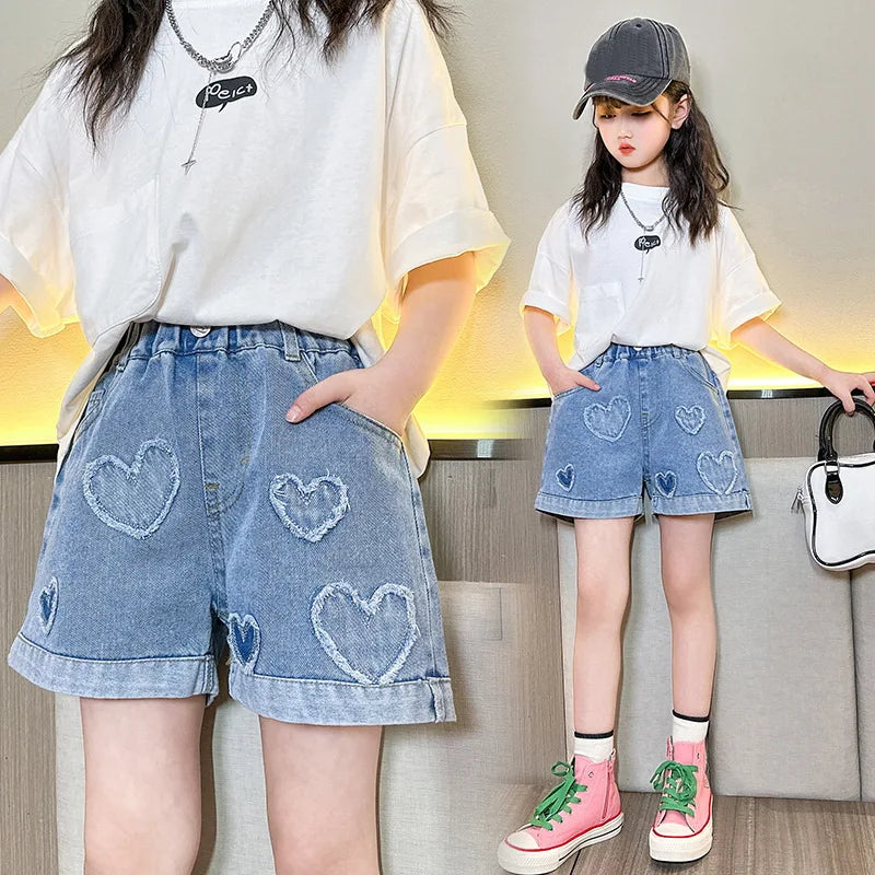 Girls' Pearl Heart Denim Shorts