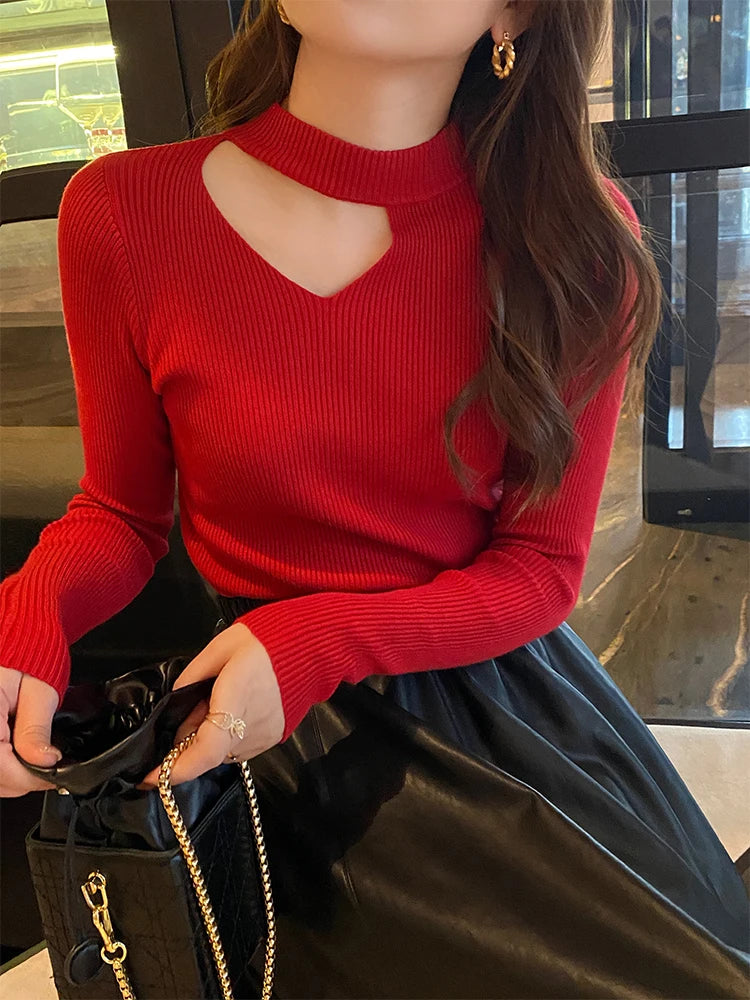 Basic Hollow-Out Women's Knit Pullover Sweater
