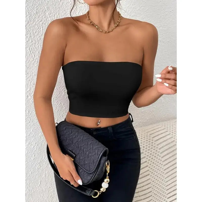 Sexy Crop Top Strap Vest One-Piece Outerwear Women's Clothing ort Length  Color Pure Sle Trendy Element Strap