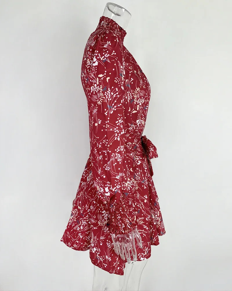 Chiffon Ruffles Floral Print Dresses