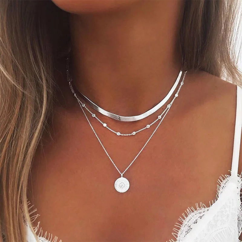 Three-Layer Coin Disc Pendant Necklace