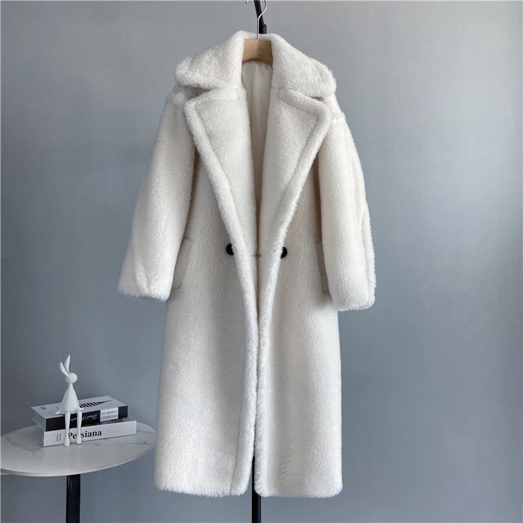 Winter Jacket Women Long Coat  Wool Woven Fabric Thick Warm
