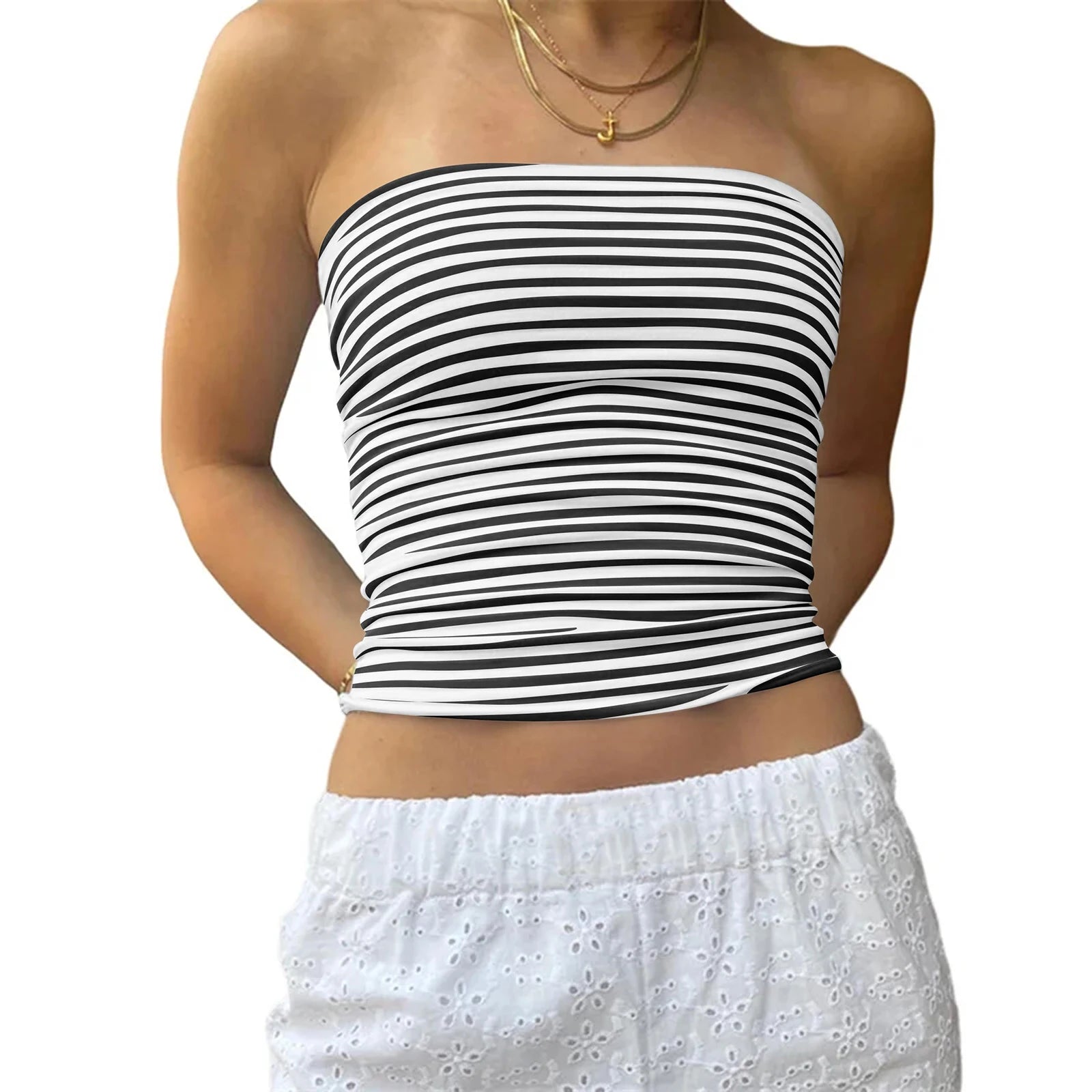 Women's Tube Tops Sleeveless Strapless Off Shoulder Crop Tops Shirt for Party Club Short Tank Top Summer