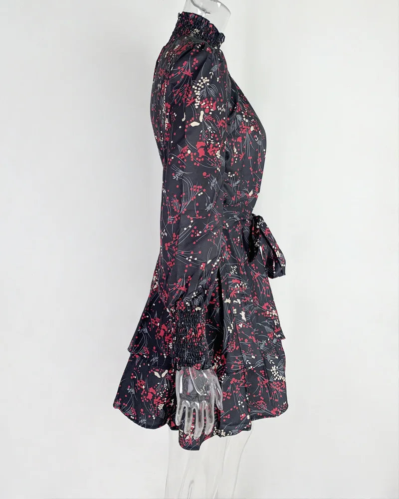 Chiffon Ruffles Floral Print Dresses