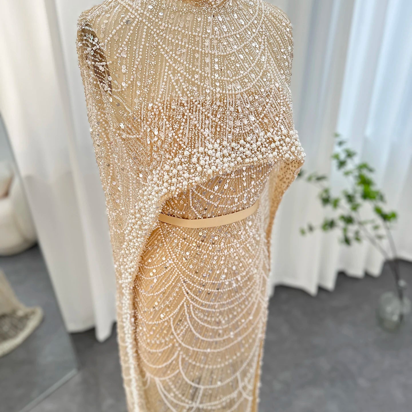 Sharon Said Luxury Pearls Dubai Champagne Evening Dresses