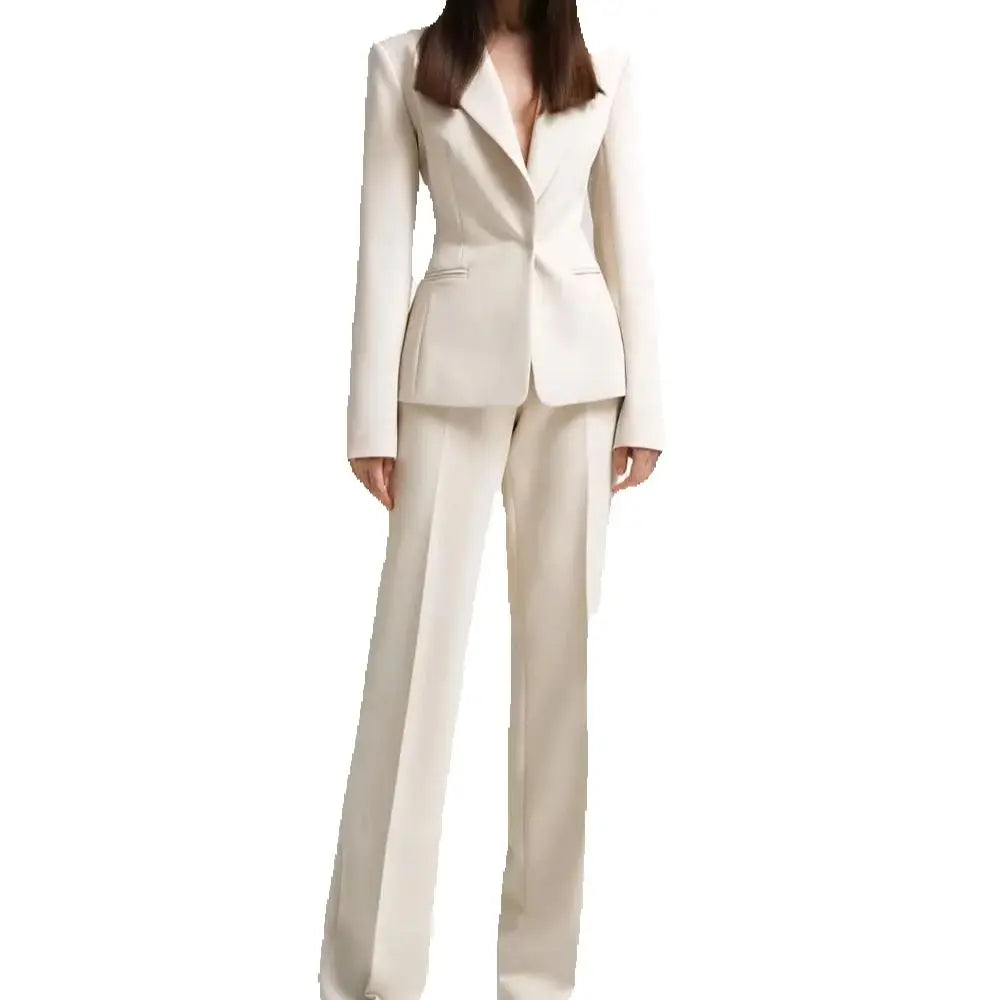 Women's Formal Suit 2025 Fashion White 2 Piece Blazer With Straight-Leg Pants Single Breasted Elegant Slim Fit Casual Customized