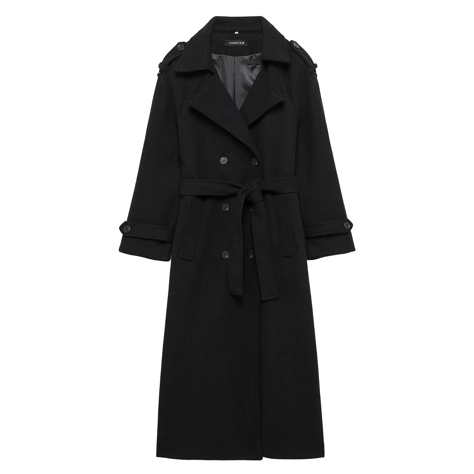 HH Women Fashion Lapel Double-breasted Pocket Belte