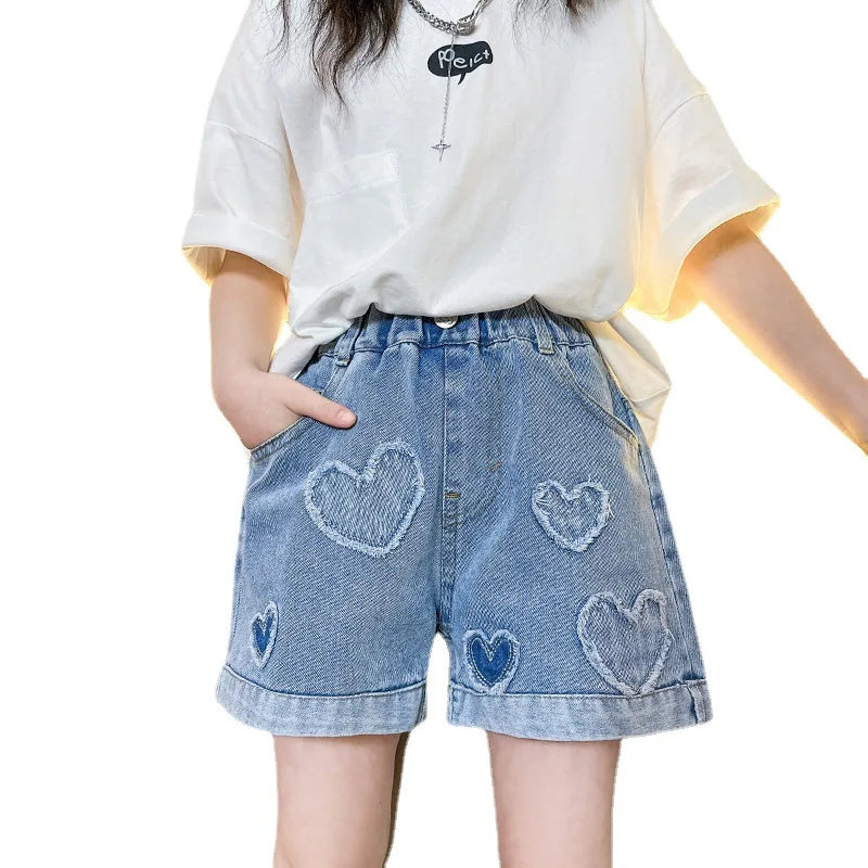 Girls' Pearl Heart Denim Shorts