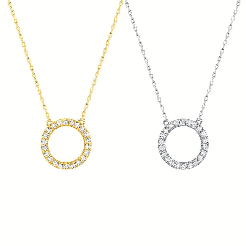 Simple Circle Pendant Necklace with Cubic Zircon
