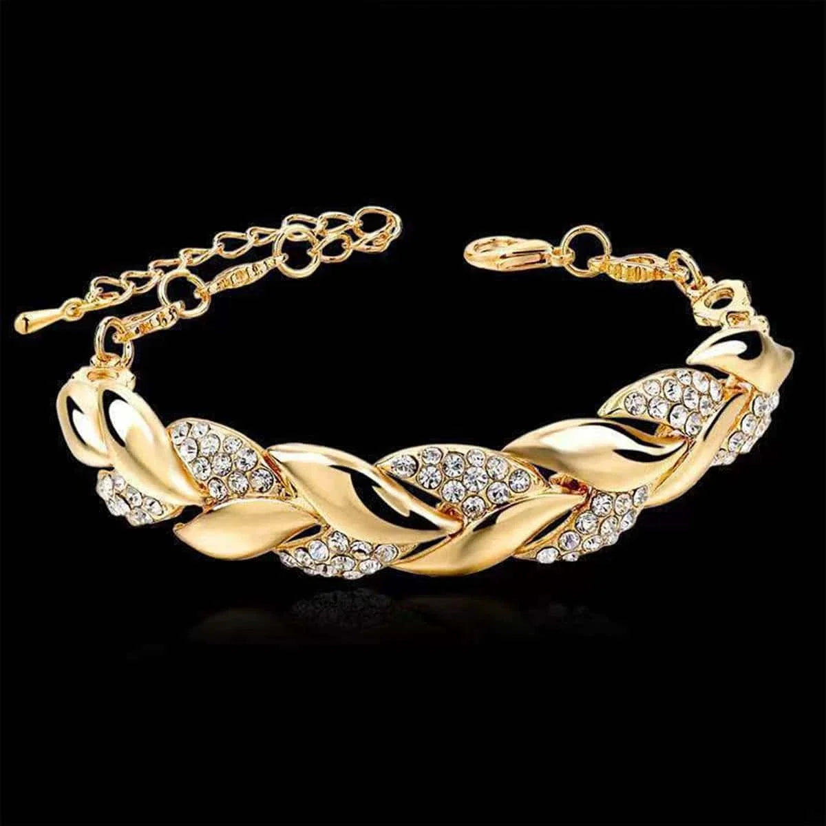 Gold Twisted Leaf Crystal Bracelet