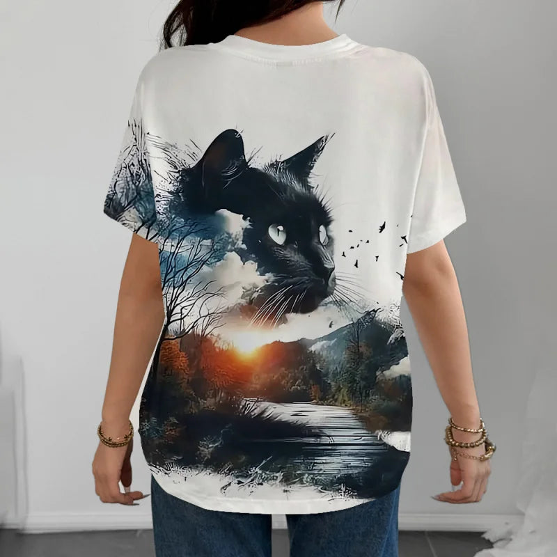 3D Cats Print Oversized T-Shirt