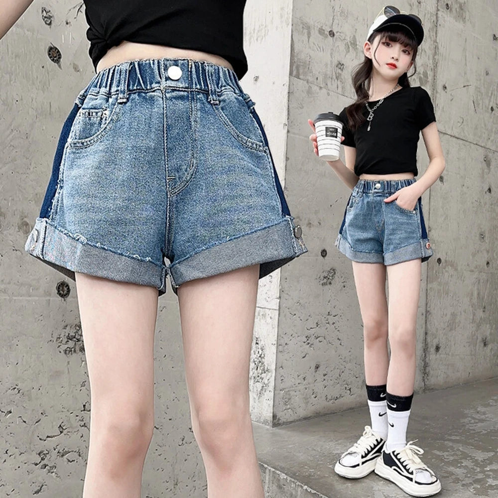 Girls' Button Denim Shorts with Pockets