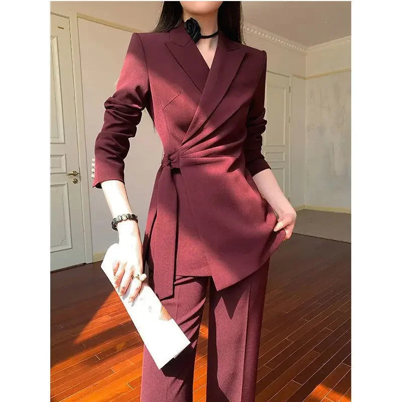 Ankela Red Suit Set Women's Spring Autumn New Butterfly Knot Popular This Year Casual Style Fashionable Chinese Style Suit