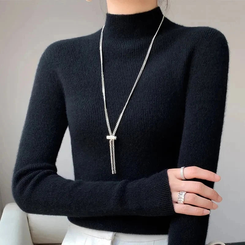 MEXZT Women's Solid Half Turtleneck Sweater