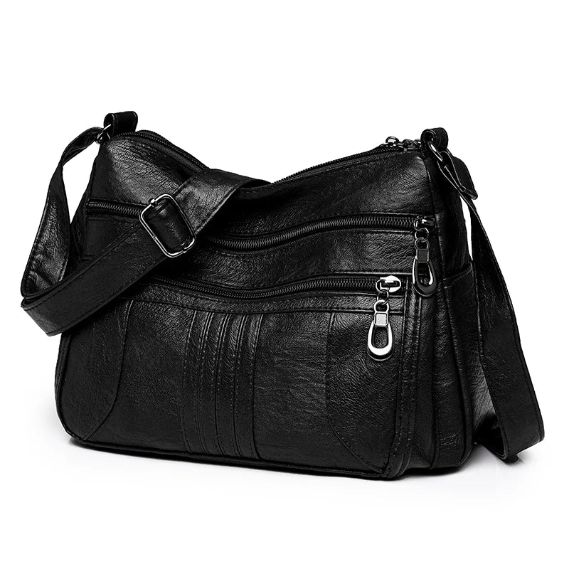 Solid Color Leather Shoulder Crossbody Bag