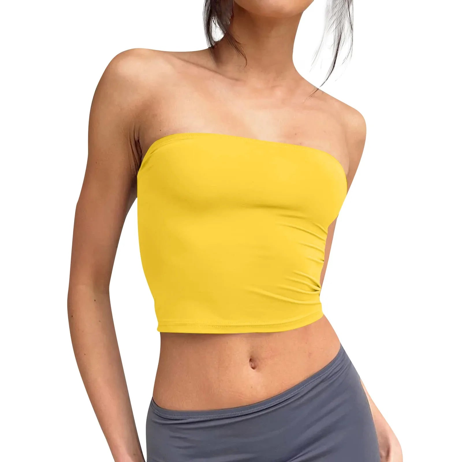 Women's Sexy Fashiopn Tube Tops Strapless Crop Tops Basic Backless Sleeveless Bandeau Cute Summer Outfits Sexy Solid Tops
