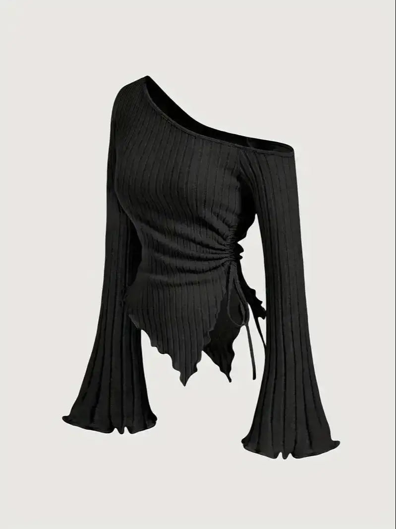 New Summer Women Fashion Elegant Flare Asymmetry Top Shirts