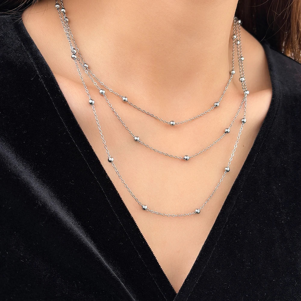 High-End Stainless Steel Multi-Layer Beads Necklace