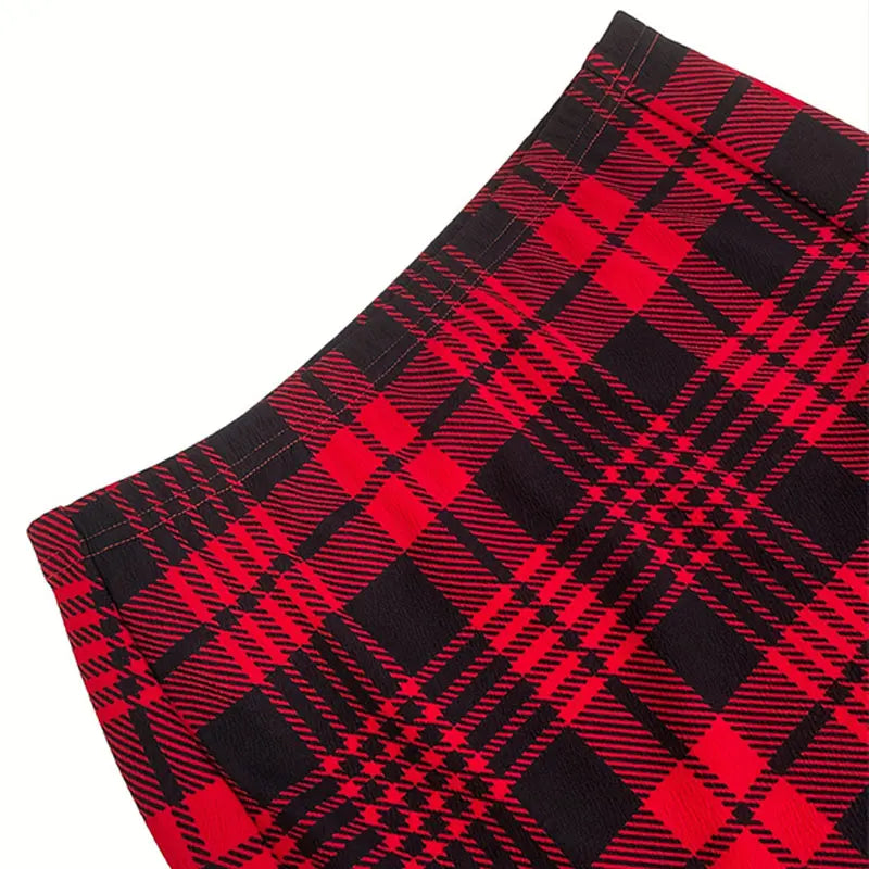 Plaid High-Waist Pencil Mini Skirt