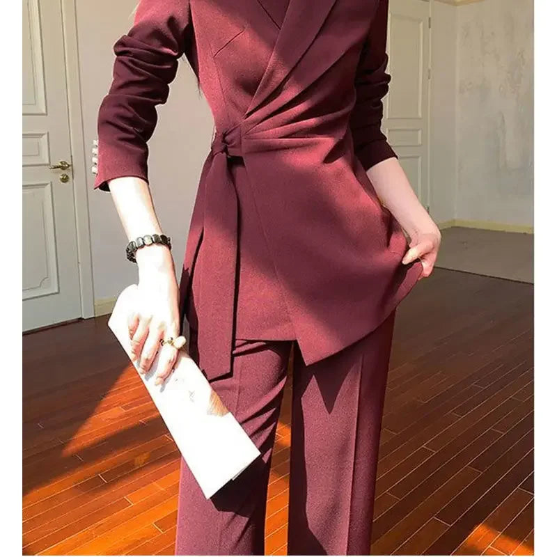 Ankela Red Suit Set Women's Spring Autumn New Butterfly Knot Popular This Year Casual Style Fashionable Chinese Style Suit
