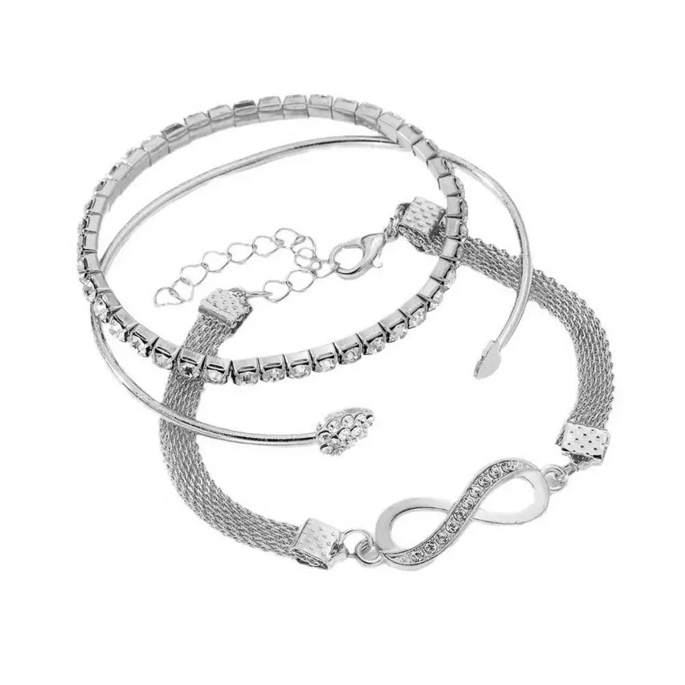 3-Piece Rhinestone Infinite Heart Bangle Set
