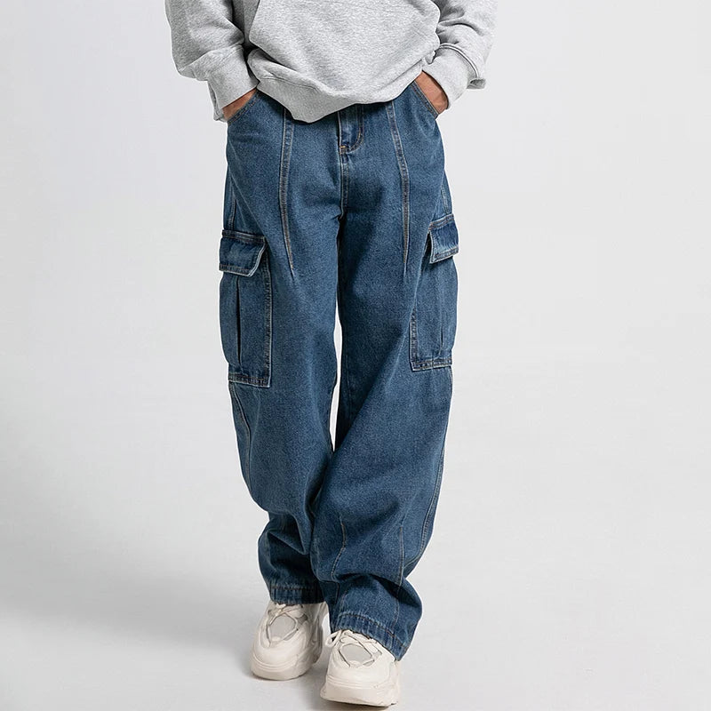 Men Baggy Oversize Cargo Jeans Male Wide Streetwear Hip Hop Pants Harajuku Fashion Straight Leg Black Blue Loose Denim Pants
