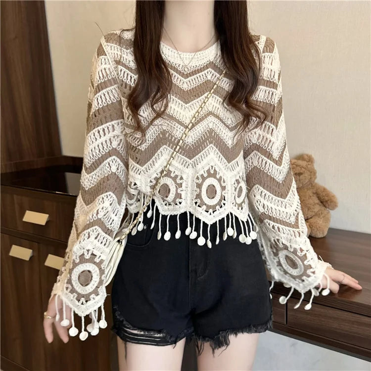 Zig Zag Crochet V-Neck Sweater for Women