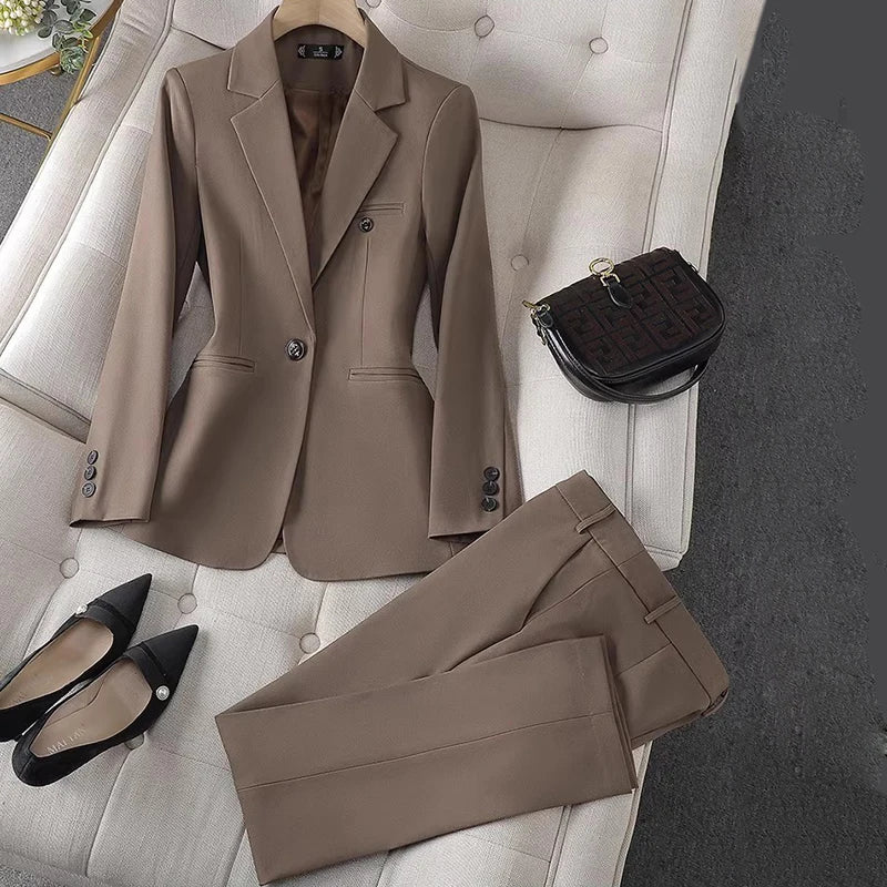 Casual Business Women' Suit New Long Sleeve Professional Western-style Trousers Suit Blazer Chic High Waisted Pants 2 Piece Set