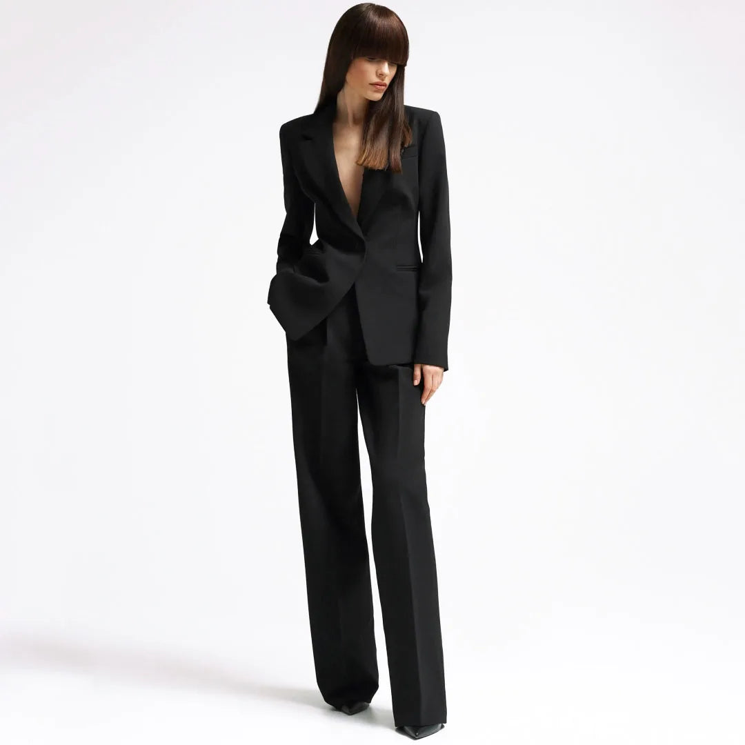 Women Suit 2 Pieces Red Single Button Solid Slim For Wedding Business Work Office Daily Commute Casual Set Blazer And Pants