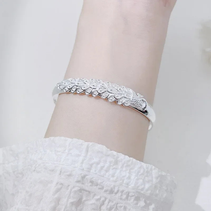Luxury 925 Sterling Silver Peacock Open Bracelet