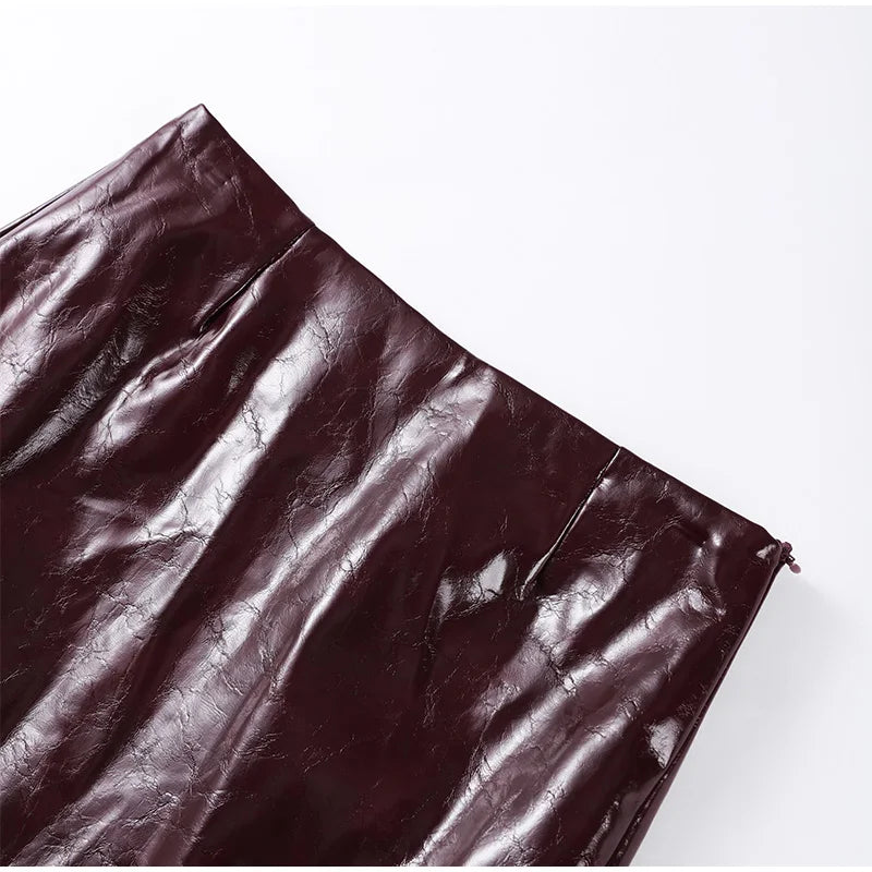 Fashion PU Leather Skirt Sets Women Lapel Long Sleeve