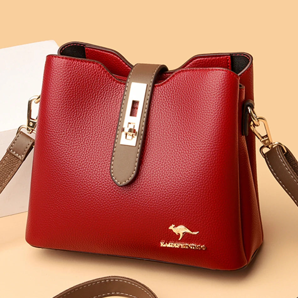 3-Layer Large Capacity Leather Crossbody Bag
