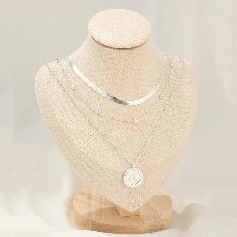 Three-Layer Coin Disc Pendant Necklace