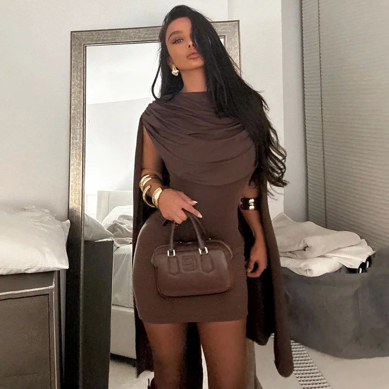 STYLISH LADY Cloak Cape Draped Dress 2025 Summer Women Sleeveless